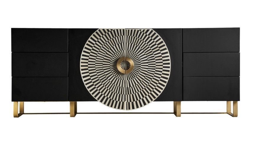 Buffet art déco 2 portes 6 tiroirs bois noir Ankis 200 cm - Photo n°1