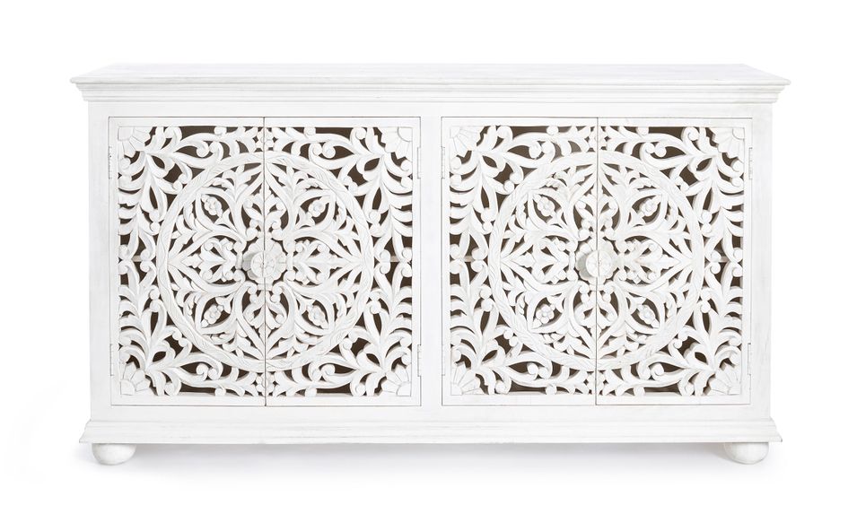 Buffet artisanal 4 portes bois massif blanc Nina 178 cm - Photo n°1