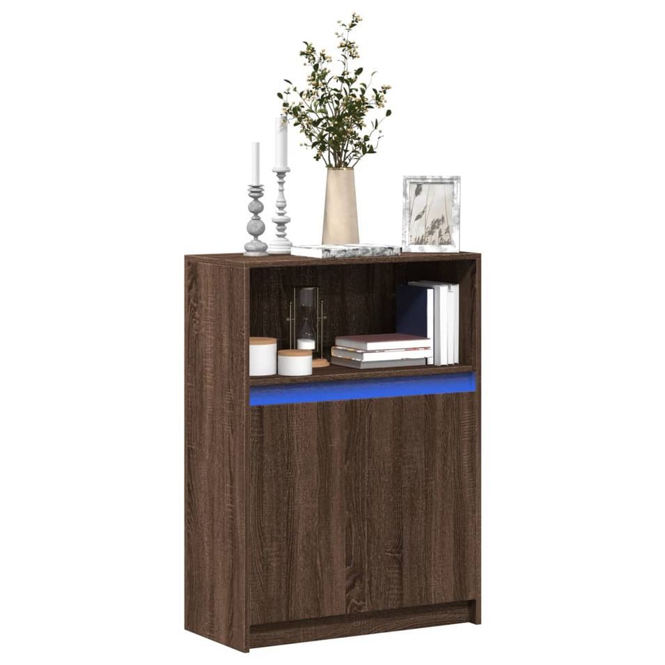 Buffet avec LED chêne marron 72x34x100 cm bois d'ingénierie - Photo n°1