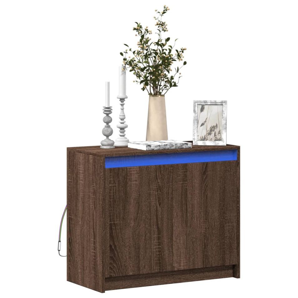Buffet avec LED chêne marron 72x34x61 cm bois d'ingénierie - Photo n°1