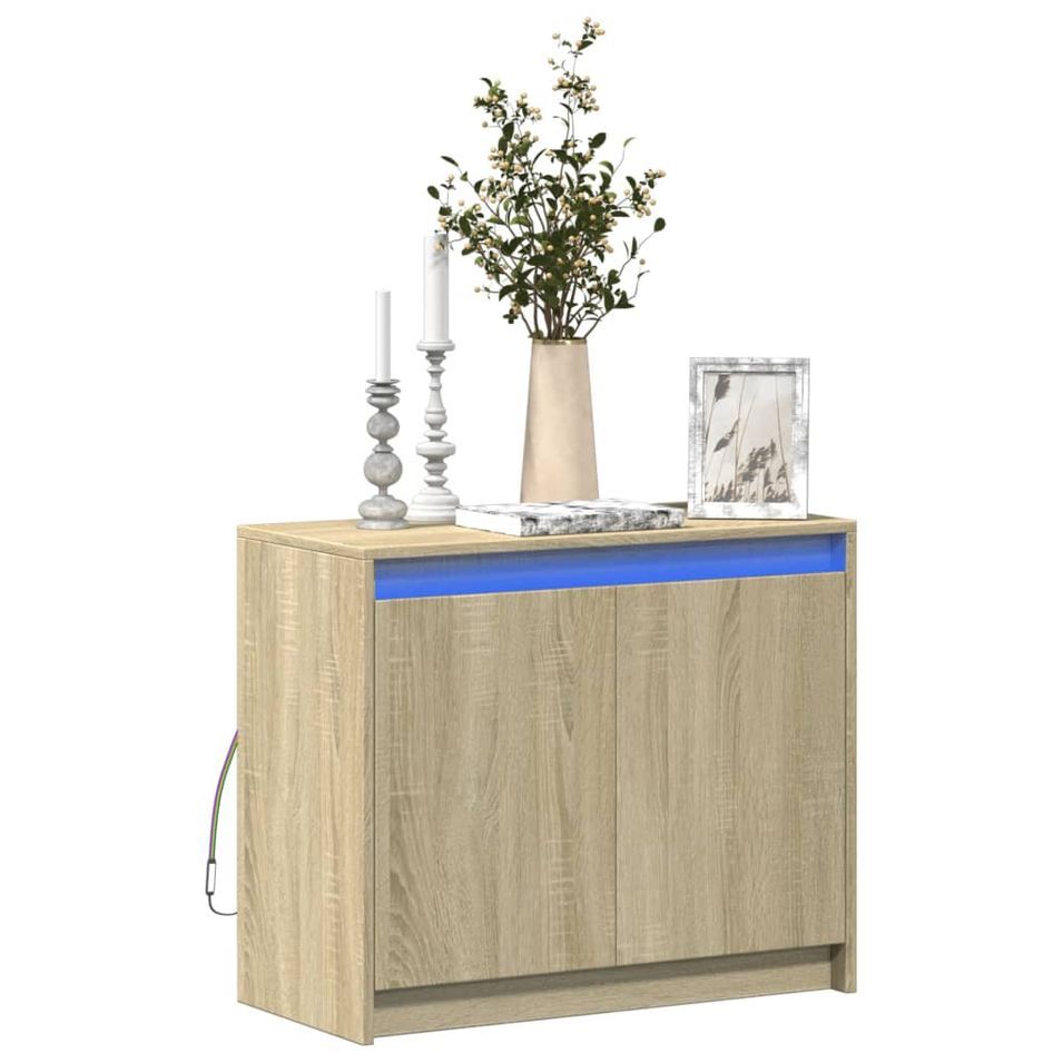 Buffet avec LED chêne sonoma 72x34x61 cm bois d'ingénierie - Photo n°1
