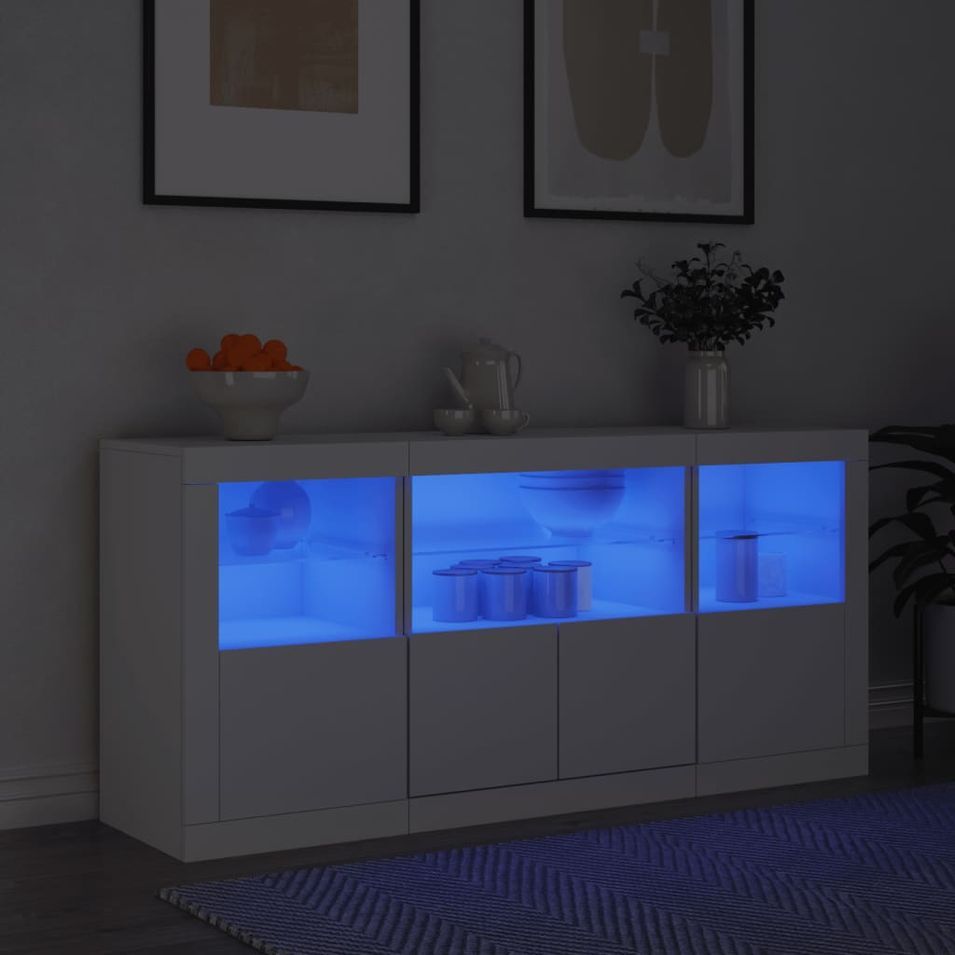 Buffet avec lumières LED blanc 142,5x37x67 cm - Photo n°1