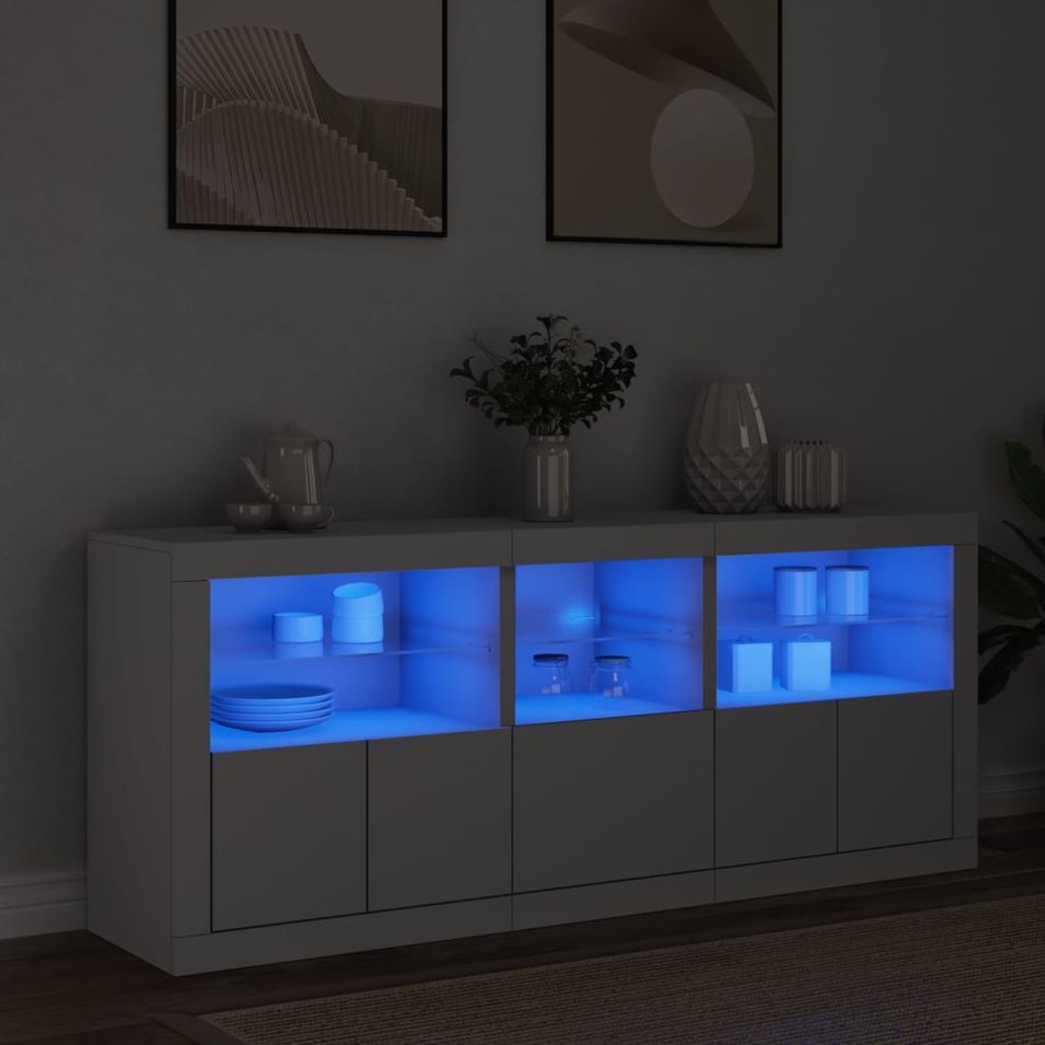 Buffet avec lumières LED blanc 162x37x67 cm - Photo n°1