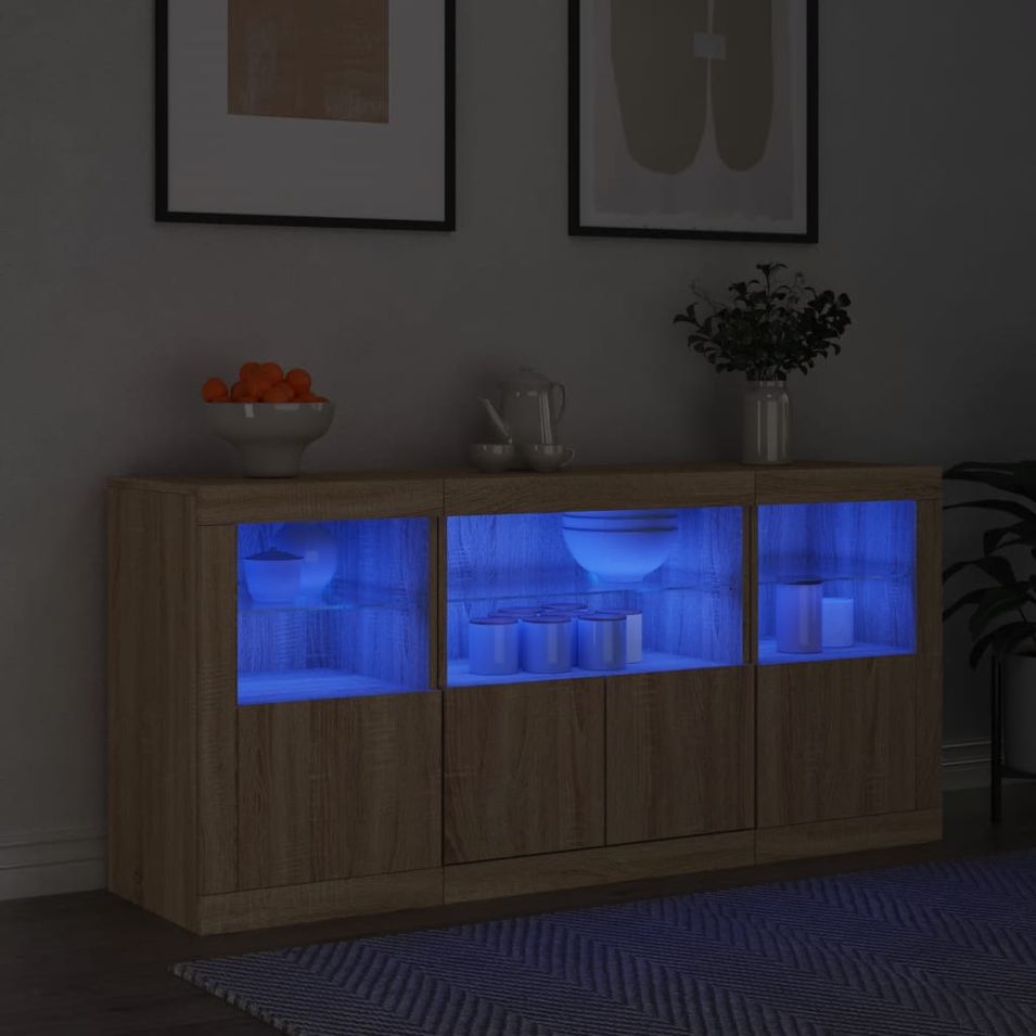 Buffet avec lumières LED chêne sonoma 142,5x37x67 cm - Photo n°1