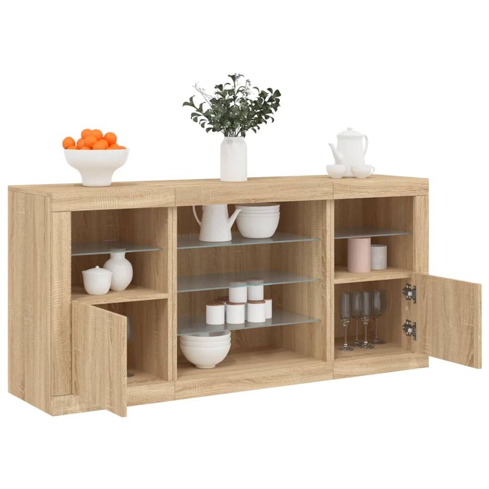 Buffet avec lumières LED chêne sonoma 142,5x37x67 cm - Photo n°1