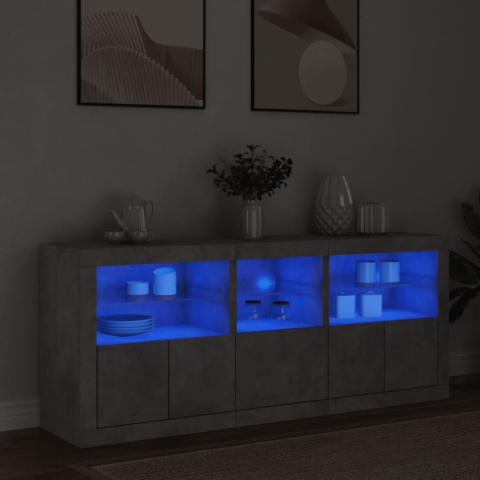Buffet avec lumières LED gris béton 162x37x67 cm - Photo n°1