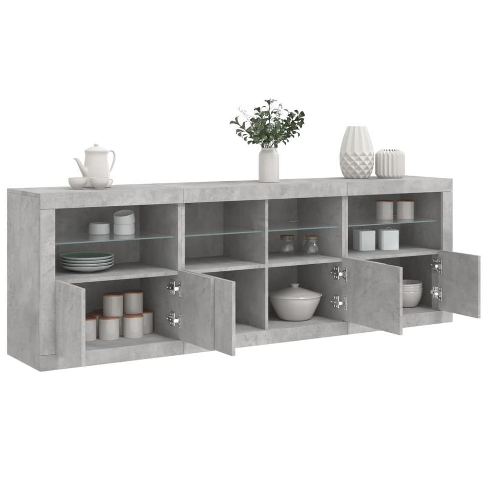 Buffet avec lumières LED gris béton 202x37x67 cm - Photo n°1