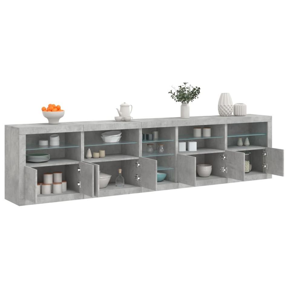 Buffet avec lumières LED gris béton 283x37x67 cm - Photo n°1