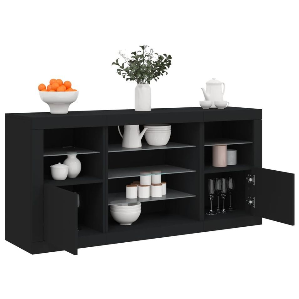 Buffet avec lumières LED noir 142,5x37x67 cm - Photo n°1