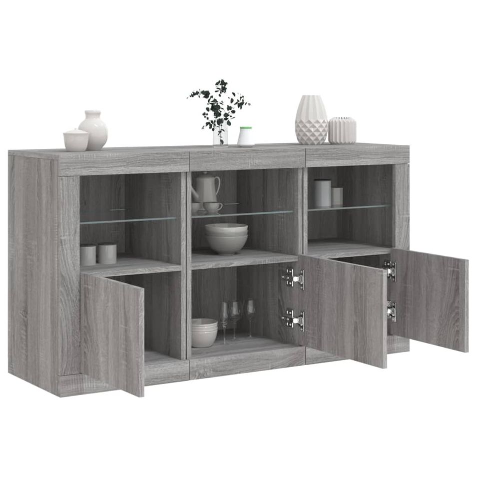 Buffet avec lumières LED sonoma gris 123x37x67 cm - Photo n°1