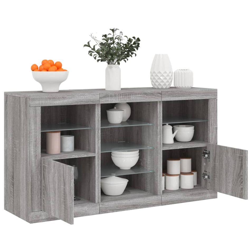 Buffet avec lumières LED sonoma gris 123x37x67 cm - Photo n°1