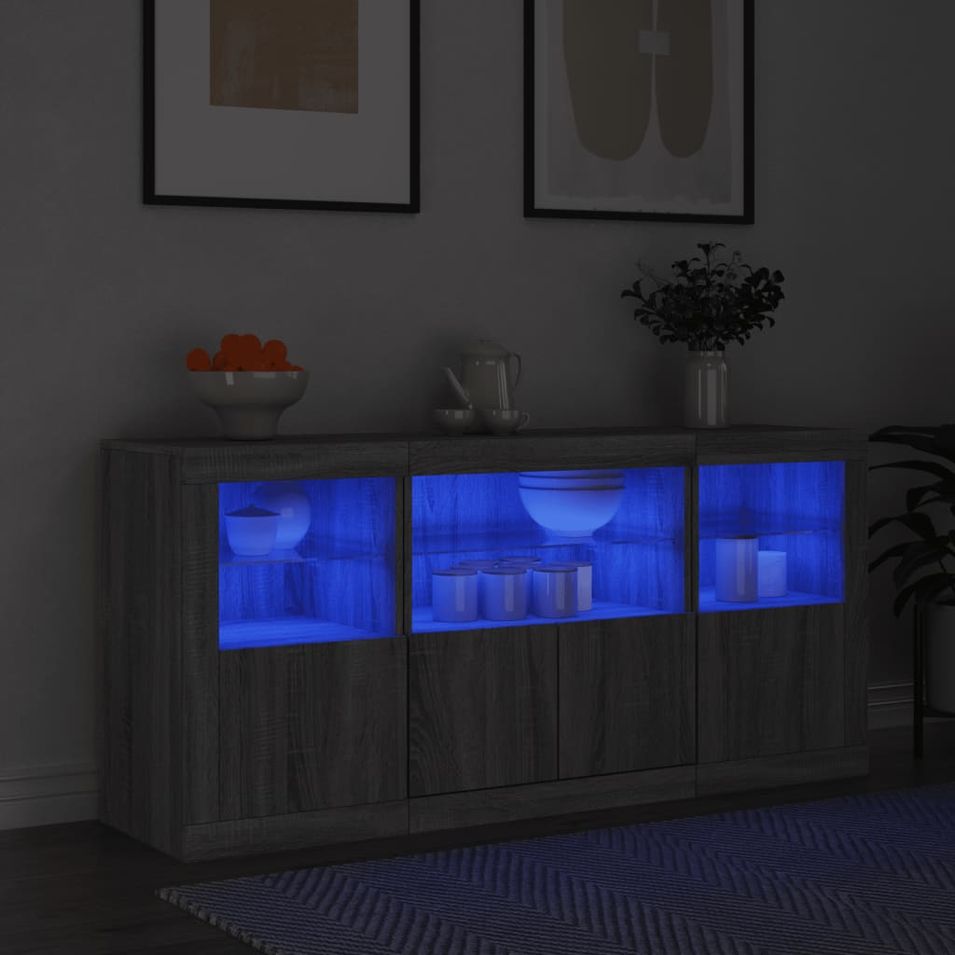 Buffet avec lumières LED sonoma gris 142,5x37x67 cm - Photo n°1