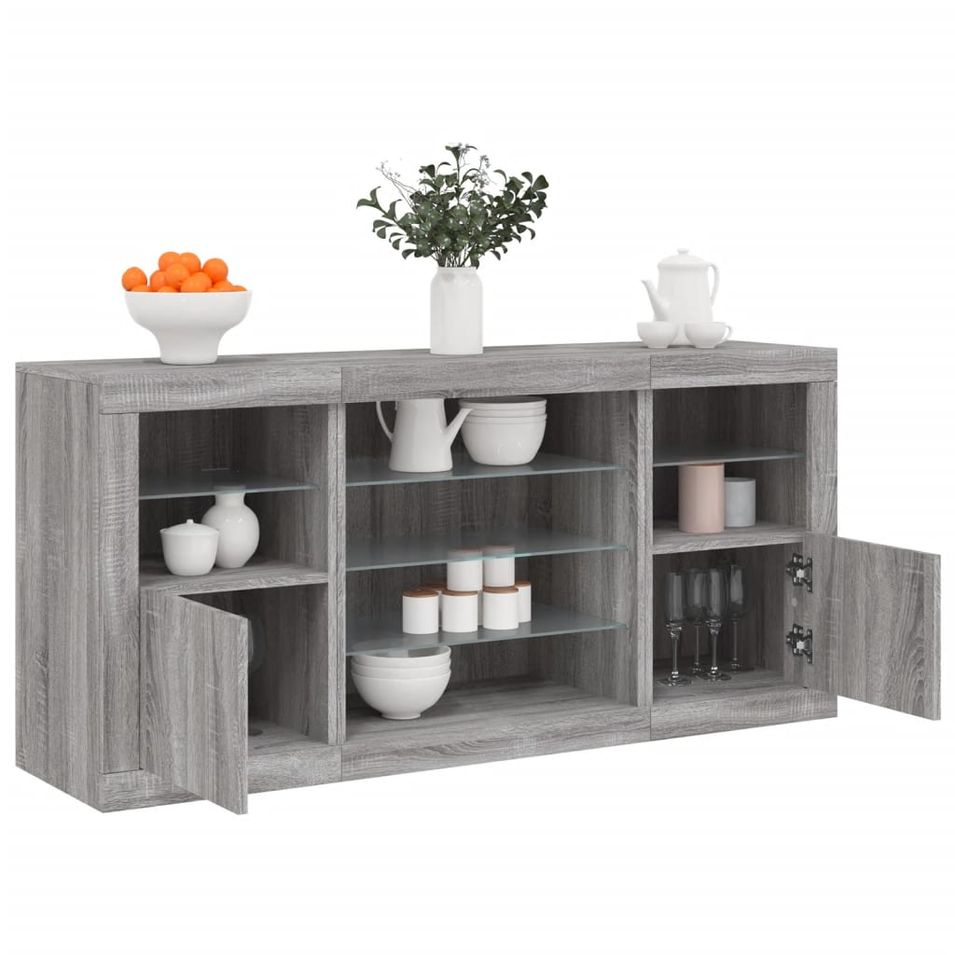 Buffet avec lumières LED sonoma gris 142,5x37x67 cm - Photo n°1