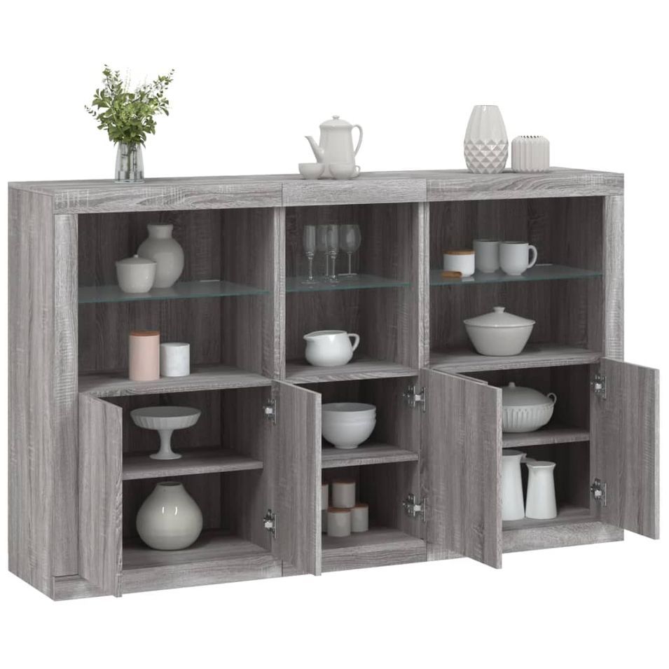 Buffet avec lumières LED sonoma gris 162x37x100 cm - Photo n°1