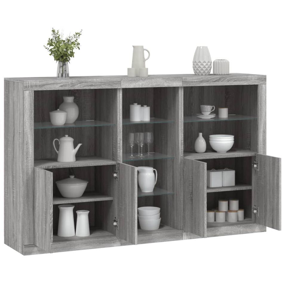 Buffet avec lumières LED sonoma gris 162x37x100 cm - Photo n°1