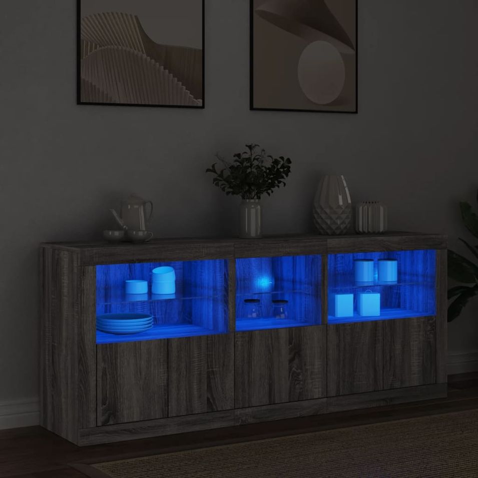 Buffet avec lumières LED sonoma gris 162x37x67 cm - Photo n°1