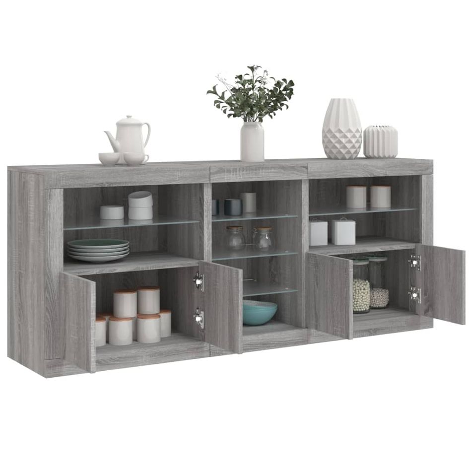 Buffet avec lumières LED sonoma gris 162x37x67 cm - Photo n°1