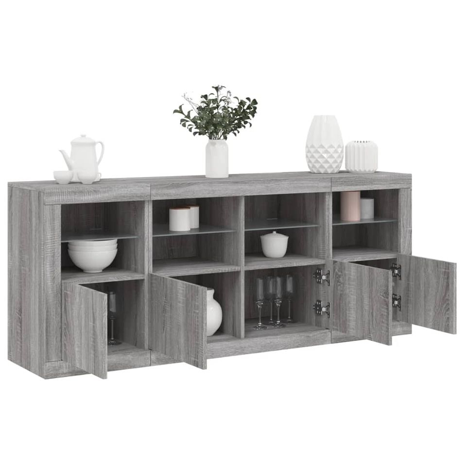 Buffet avec lumières LED sonoma gris 163x37x67 cm - Photo n°1