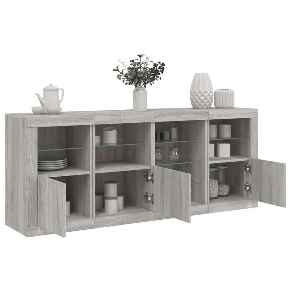 Buffet avec lumières LED sonoma gris 164x37x67 cm - Photo n°1