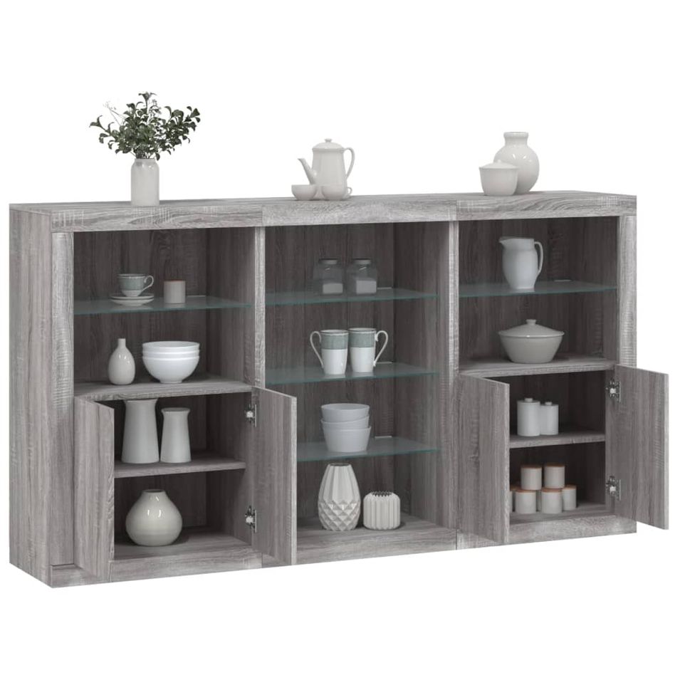 Buffet avec lumières LED sonoma gris 181,5x37x100 cm - Photo n°1