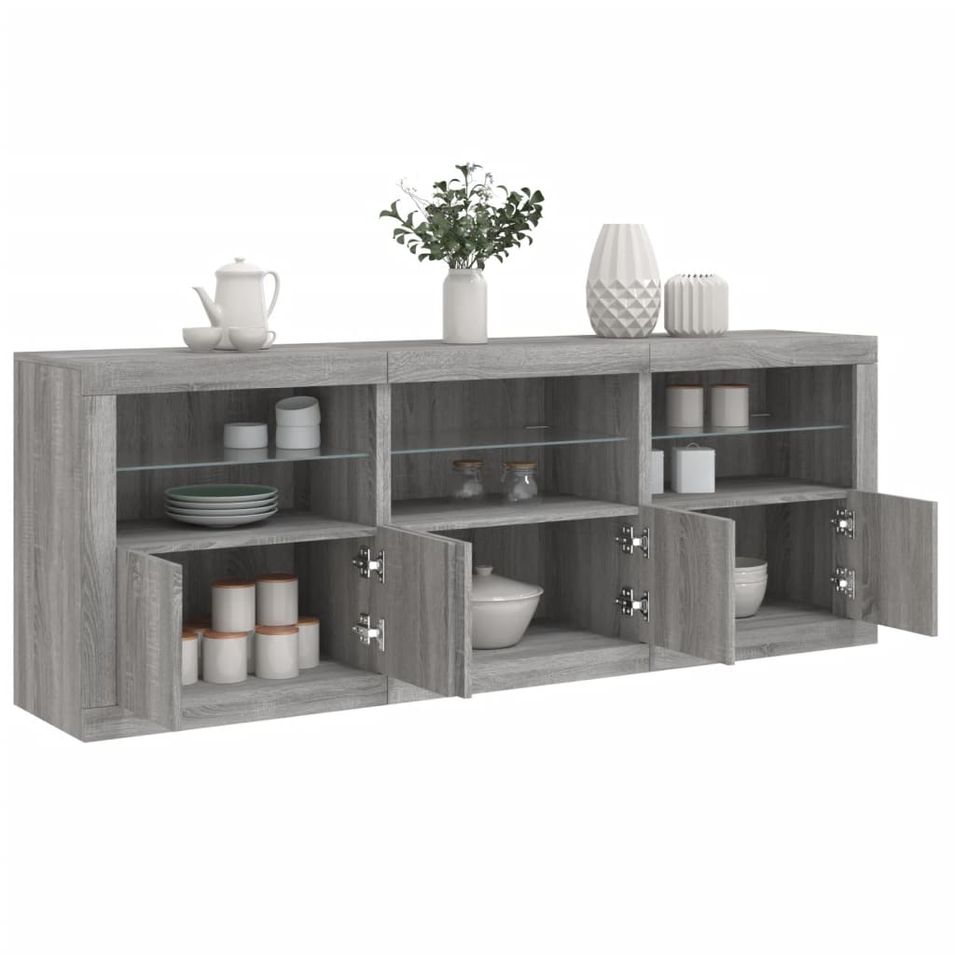 Buffet avec lumières LED sonoma gris 181,5x37x67 cm - Photo n°1