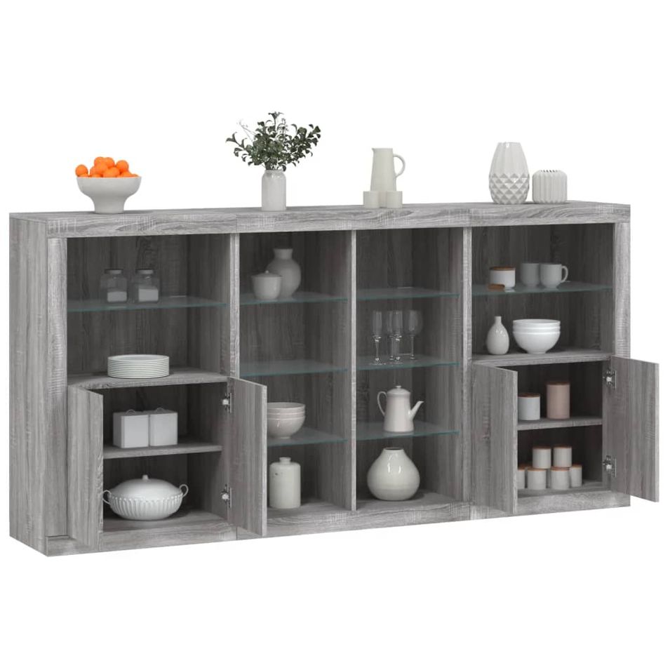Buffet avec lumières LED sonoma gris 202x37x100 cm - Photo n°1