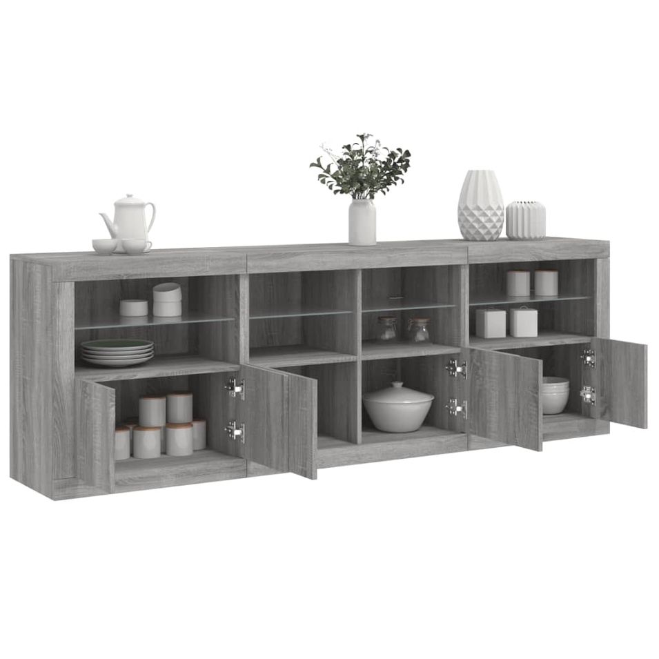 Buffet avec lumières LED sonoma gris 202x37x67 cm - Photo n°1