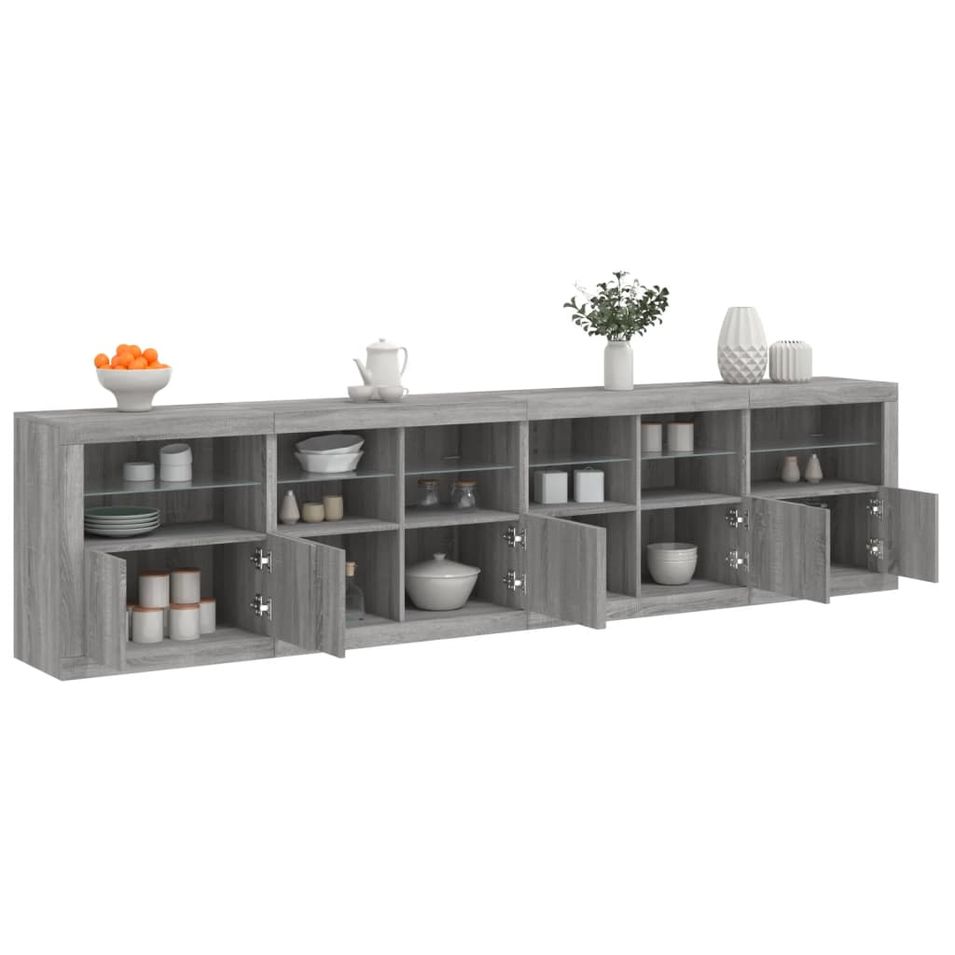 Buffet avec lumières LED sonoma gris 283x37x67 cm - Photo n°1