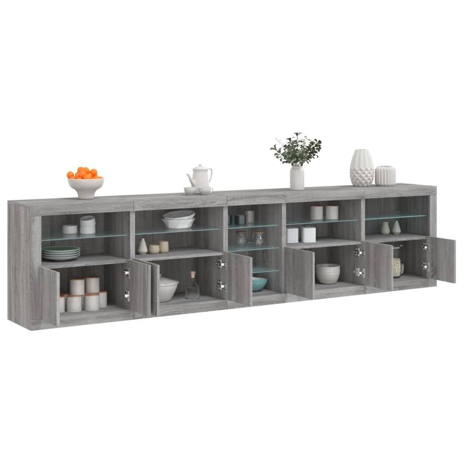 Buffet avec lumières LED sonoma gris 283x37x67 cm - Photo n°1