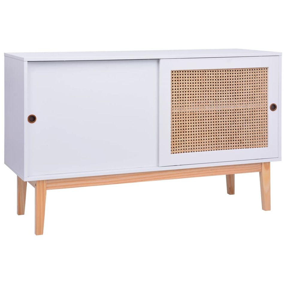 Buffet Blanc 130x40x80 cm MDF et résine tressée - Photo n°1