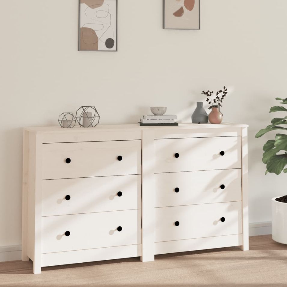Buffet Blanc 140x35x80 cm Bois massif de pin - Photo n°1