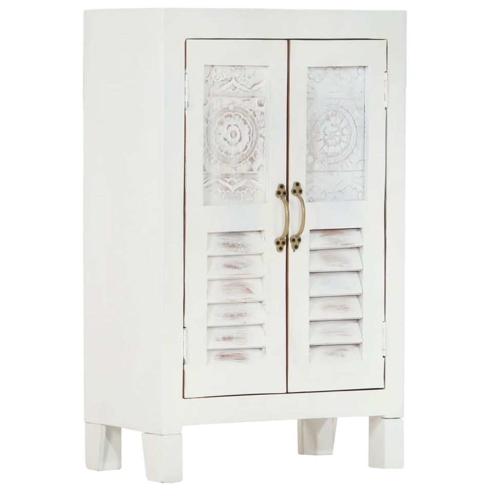 Buffet blanc 55x30x90 cm bois massif d'acacia - Photo n°1