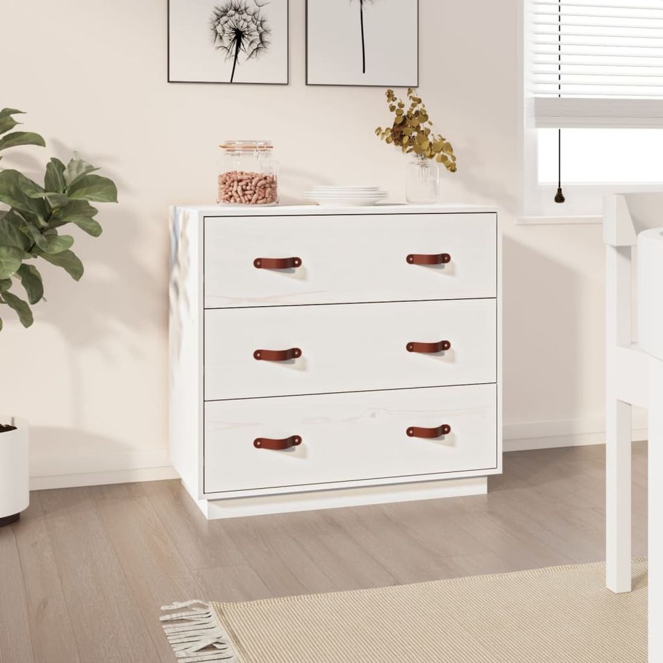 Buffet Blanc 80x40x75 cm Bois massif de pin - Photo n°1