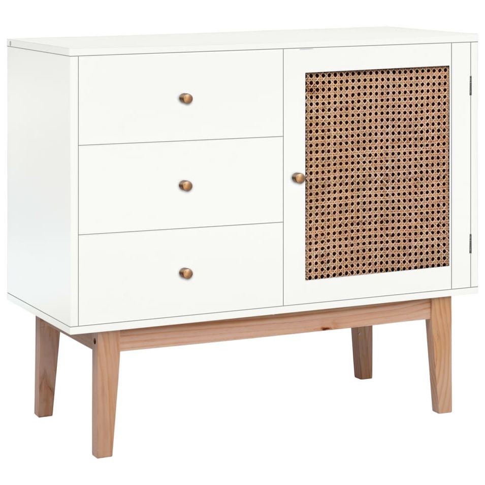 Buffet Blanc 88,5x40x80 cm MDF et résine tressée - Photo n°1