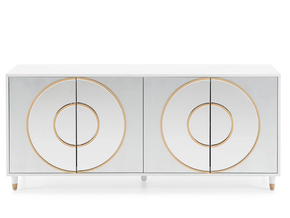 Buffet blanc art déco façade miroir et métal doré ROTHMAN - Photo n°1