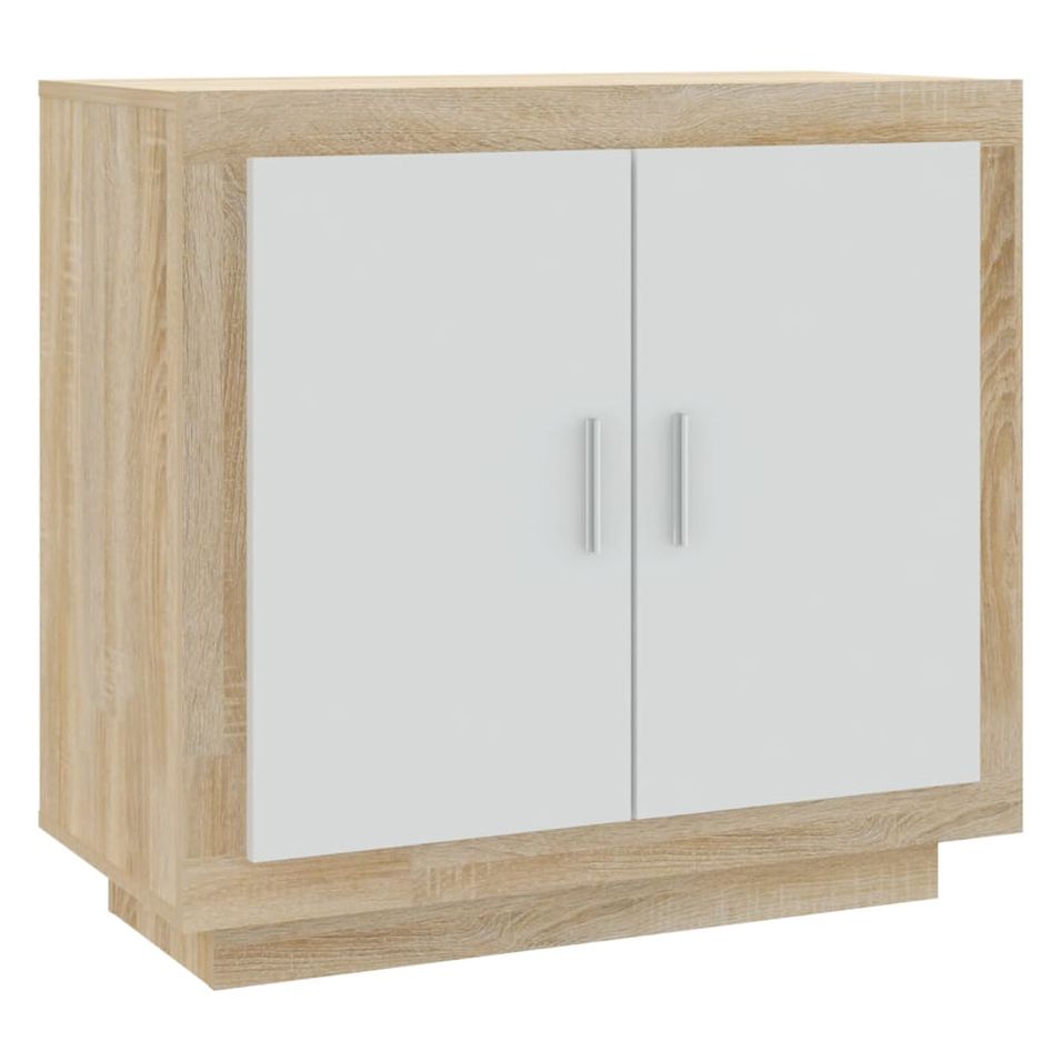 Buffet Blanc et chêne sonoma 80x40x75 cm Bois d'ingénierie - Photo n°1