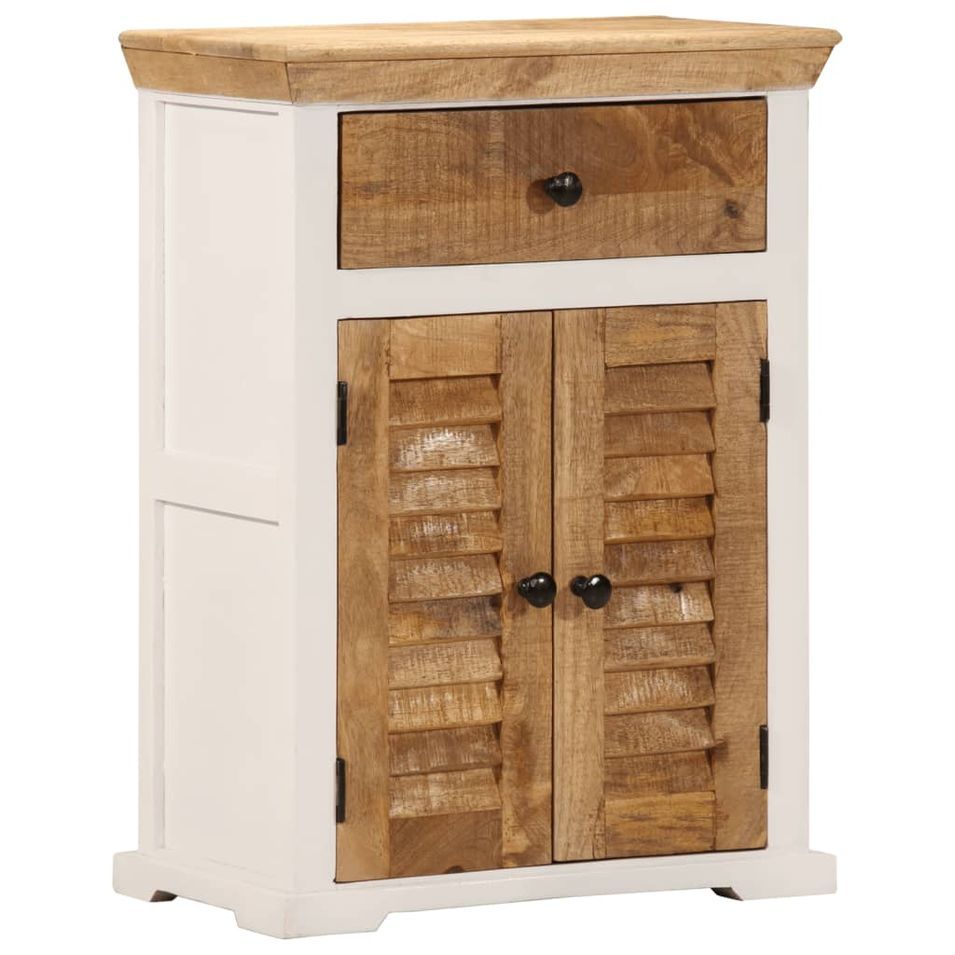 Buffet blanc et marron 55x30x73 cm bois de manguier solide brut - Photo n°1