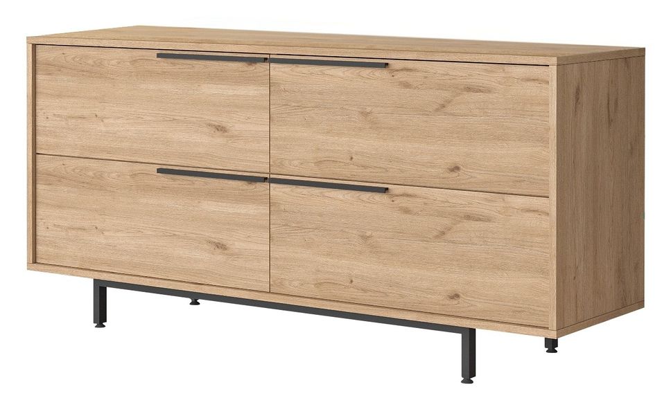 Buffet bois et rotin 4 portes battantes Zenax 160 cm - Photo n°1