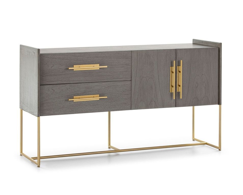 Buffet bois gris 2 portes 2 tiroirs et métal doré Lova - Photo n°1