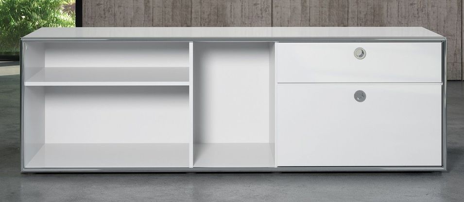 Buffet bois MDF blanc 1 volet 1 tiroir Irma L 183 cm - Photo n°1
