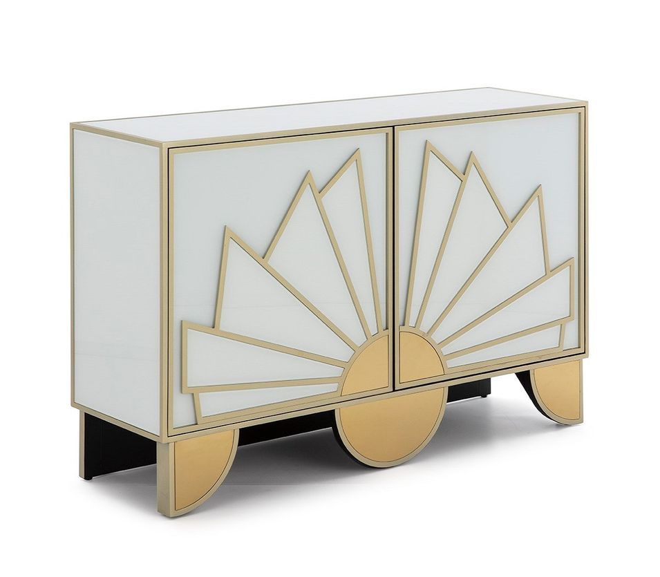 Buffet bois verre teinté blanc contour et pieds métal doré Nary - Photo n°1