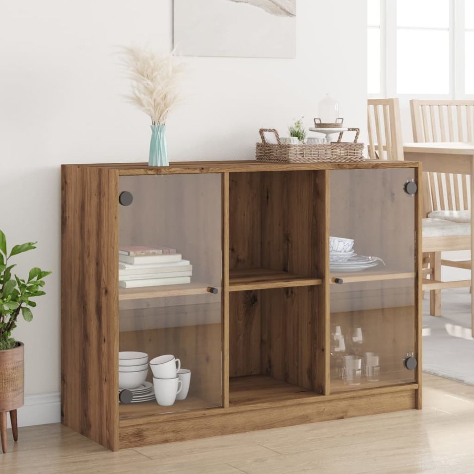 Buffet chêne artisanal 102x37x75,5 cm bois d'ingénierie - Photo n°1