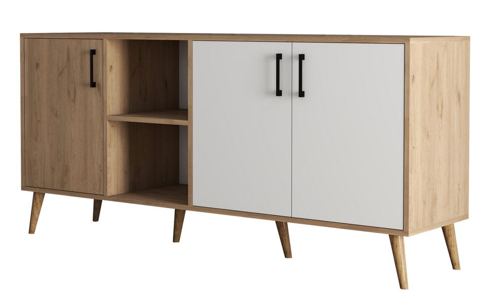 Buffet Chêne clair et blanc 4 portes Texane 180 cm - Photo n°1