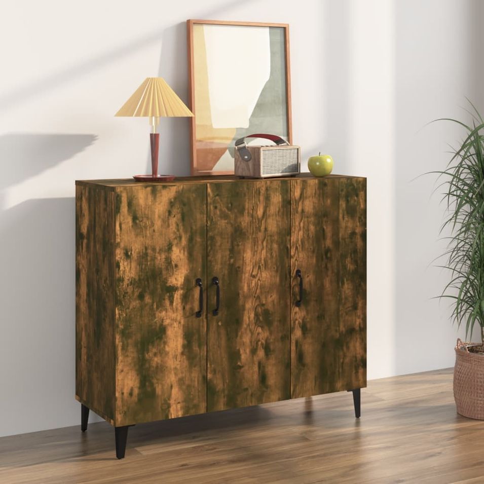 Buffet chêne fumé 90x34x80 cm bois d'ingénierie - Photo n°1