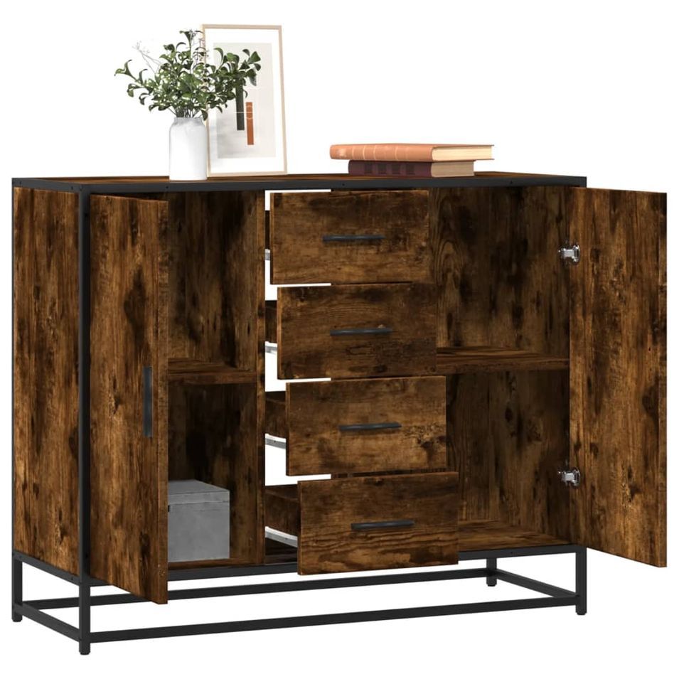 Buffet chêne fumé 92x35x76 cm bois d'ingénierie - Photo n°1