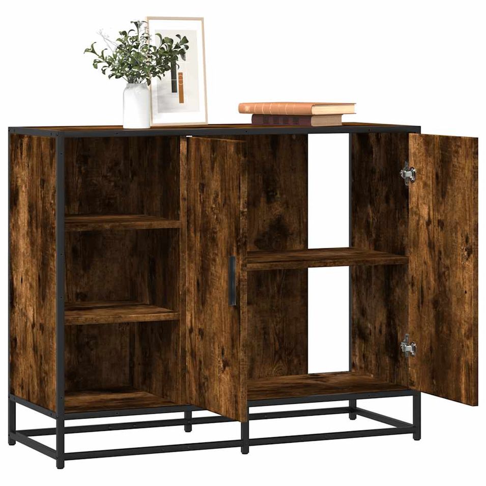 Buffet chêne fumé 92x35x76 cm bois d'ingénierie - Photo n°1