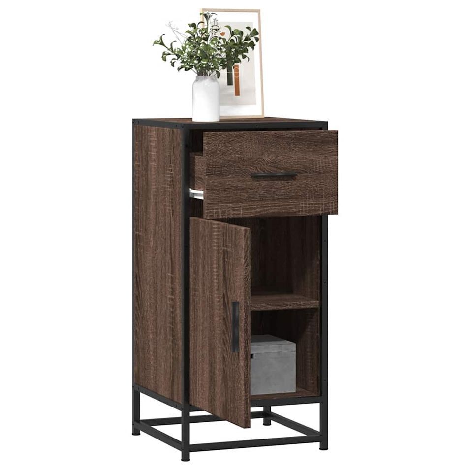 Buffet chêne marron 35,5x35x76 cm bois d'ingénierie et métal - Photo n°1