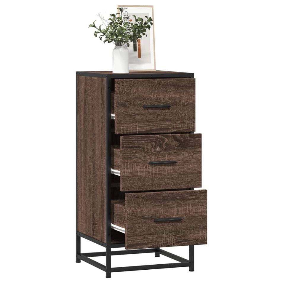Buffet chêne marron 35,5x35x76 cm bois d'ingénierie et métal - Photo n°1