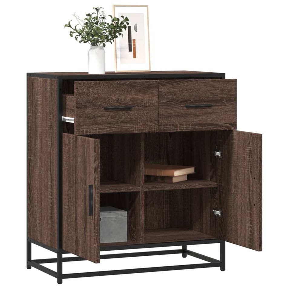 Buffet chêne marron 68x35x76 cm bois d'ingénierie et métal - Photo n°1