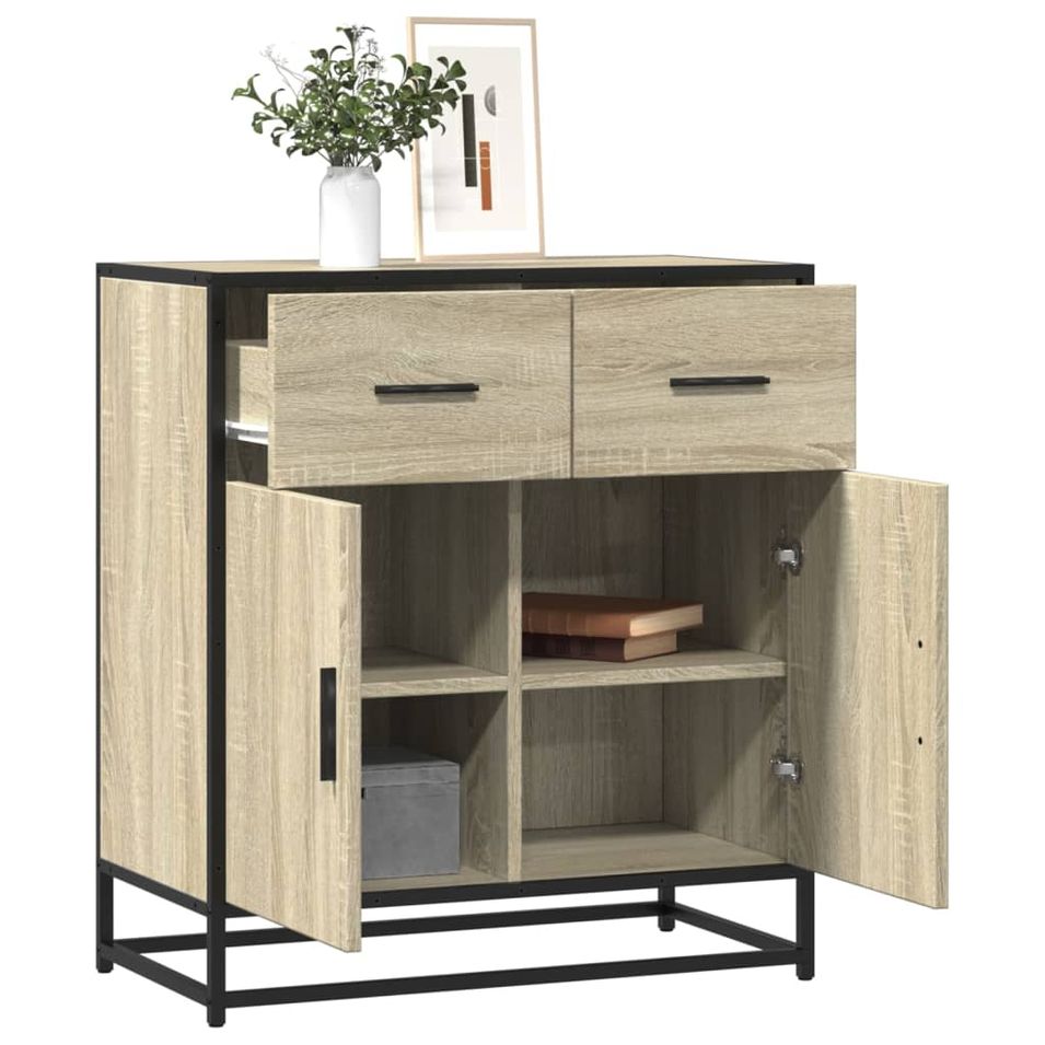 Buffet chêne sonoma 68x35x76 cm bois d'ingénierie et métal - Photo n°1